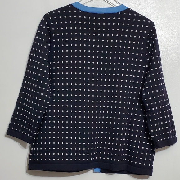 Talbots Xl 3/4 sleeves knit open front cardigan sweater polka dots black blue - Picture 6 of 11